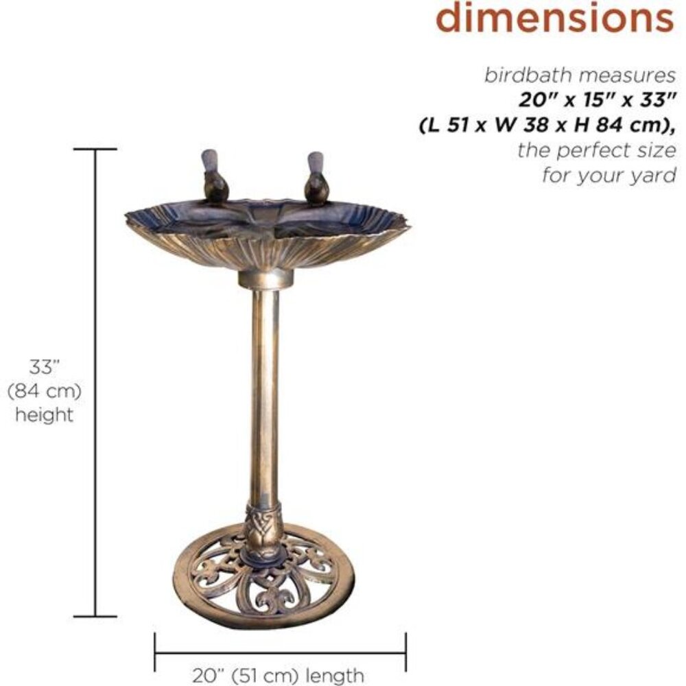 31" Tall Outdoor Vintage Birdbath with Bird Figurines Yard